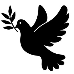 Obraz premium Simple black silhouette of a dove carrying an olive branch symbolizing peace