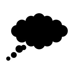 Black thought bubble or speech balloon with connected small circles trail
