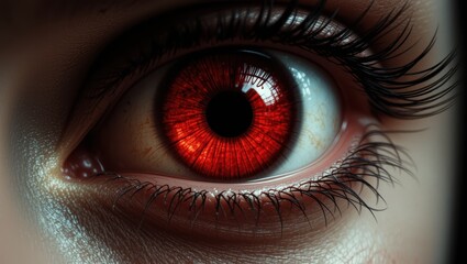 Close-Up of a Red Eye with Intricate Details and Glossy Texture Conveying Intense Emotion