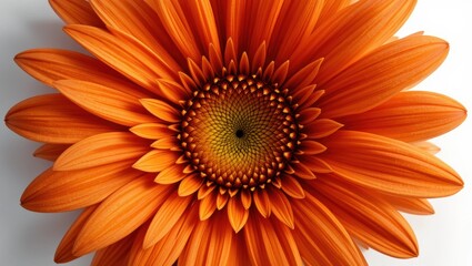 Closeup of a Bright Orange Flower with Detailed Petals against a Clean White Background