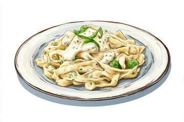 Creamy Pasta Delight Handdrawn tagliatelle with rich sauce  herbs.
