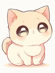 Naklejka premium Cute, cartoonish, light beige, large-eyed, seated feline illustration.