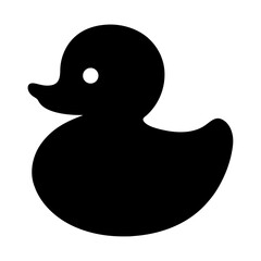 Minimalist black silhouette illustration of a classic rubber ducky toy design