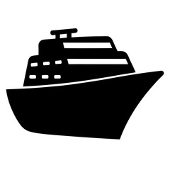 Stylized black and white illustration of a luxury cruise ship at sea