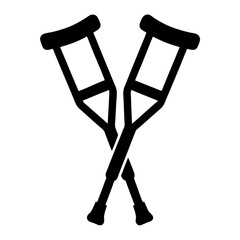 Crossed crutches symbol representing aid, assistance, mobility support and healthcare equipment