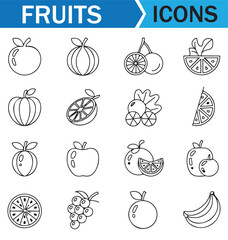 Icons of fruits such as apples, peaches, and berries, drawn in a clean, hand-drawn style.