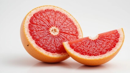 Fresh Red Grapefruit Slices with Bright Juicy Flesh and Rind on a Light Background