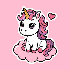Cute Unicorn Sitting on Cloud with Heart