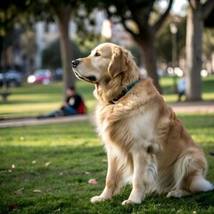 Majestic Golden Retriever Sitting in Park