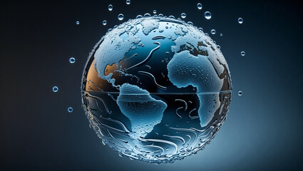 Obraz premium Planet earth covered with water and air bubbles showing global warming effect
