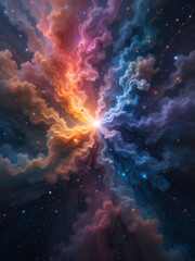 Fototapeta premium Colorful cosmic nebulae colliding