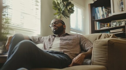 Man relaxing on sofa at home