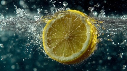 Lemon slice submerged with water splash
