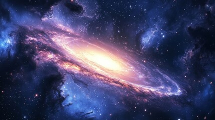 A mystical glowing galaxy with swirling clouds of space dust 