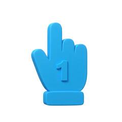 Obraz premium Blue hand with number one on the finger pointing upwards on isolated background