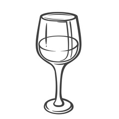 Wine glass with alcohol beverage, drawn in bold contour outline style. Elegant drinkware for menus, bar design, or celebration graphics. Vector illustration.