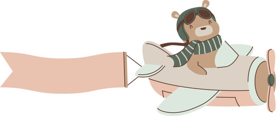 Flying Bear in Airplane with Banner