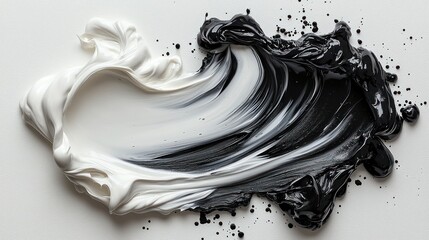 Fototapeta premium Abstract black-white paint swirl on neutral background