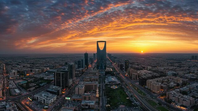 Riyadhs golden hour skyline futuristic architecture and urban development