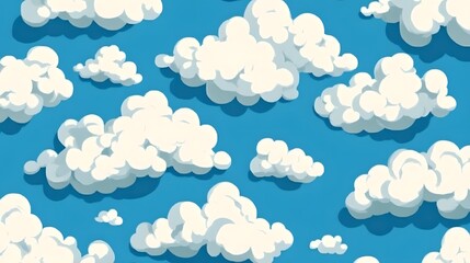 Fototapeta premium Digital illustration of fluffy white clouds scattered across a bright blue sky.