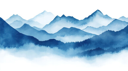 Fototapeta premium PNG Abstract blue mountain landscape background nature illustration watercolor.
