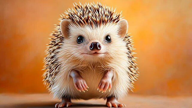 Adorable hedgehog posing against warm autumn background.