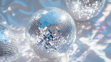 Shiny silver disco ball close up