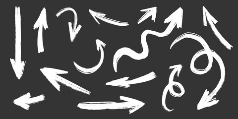 Hand drawn ink chalk marker arrows doodle sketch set collection. Guide direction sketch vector elements.