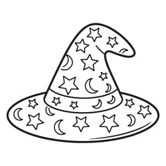 Witch Hat with Stars and Moons – Coloring Page