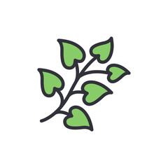 Botanical Illustration Of A Branch With Green Leaves On Transparent Layout