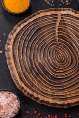 Wooden cutting board blank as a backdrop for cooking in the kitchen