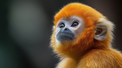 Fototapeta premium Golden snub-nosed monkey close-up with soft focus background