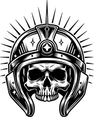 Obraz premium SVG vector of a pirate skull at the ship's wheel. Cursed Undead Crew Helm with Skull and Spiked Design Element
