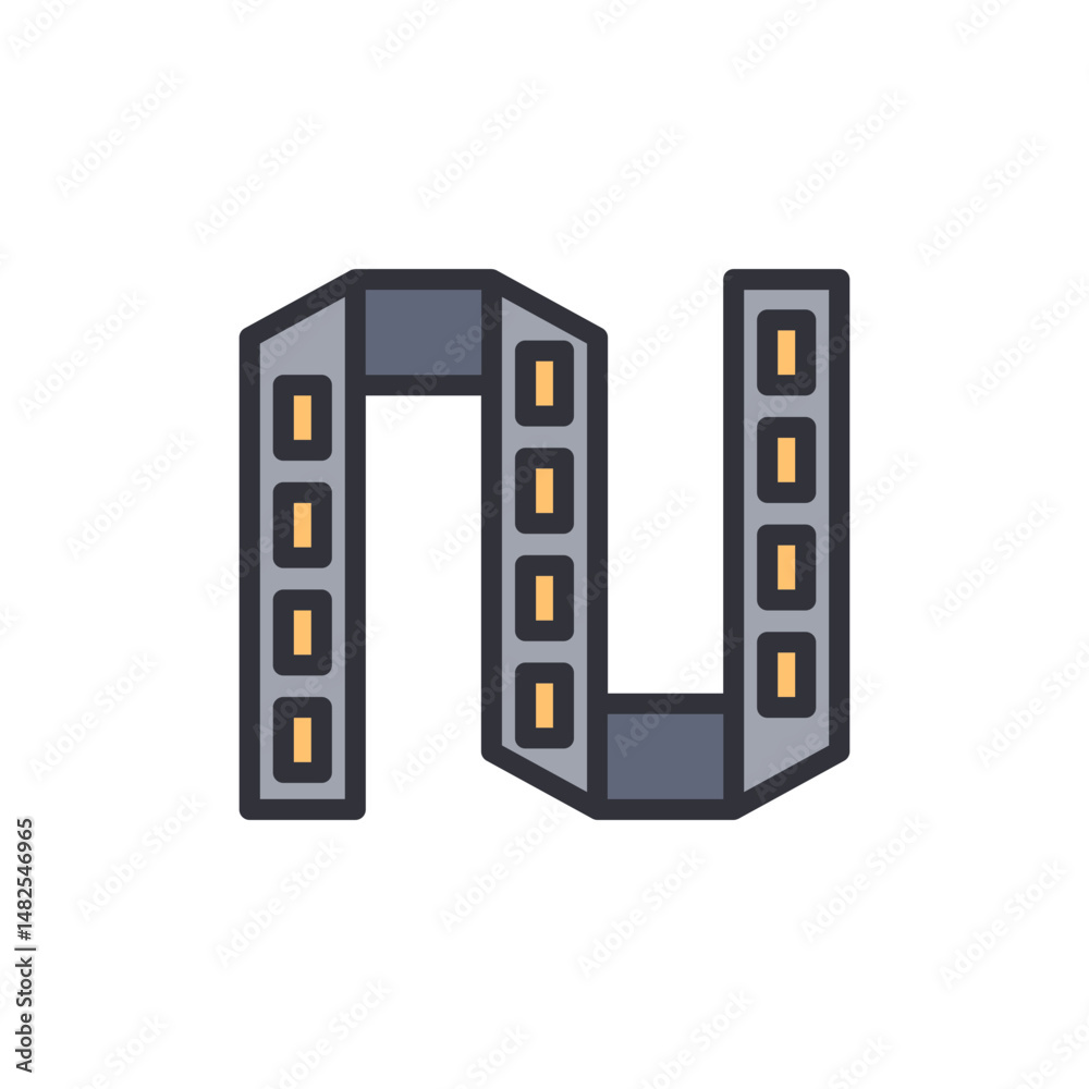 Poster stylized zigzag pattern displaying connected electronic components isolated