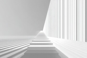 Abstract white grey background with geometric channel of stripes with perspective as scene or street