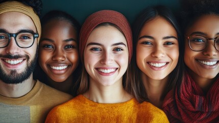 Smiling group portrait of diverse young adults