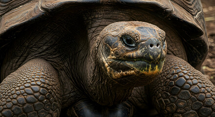 Close Up of Large Galapagos Tortoise Face and Shell