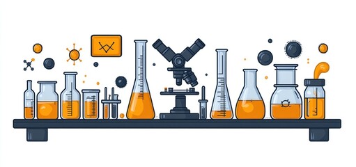 Science Lab: Chemistry Experiment, Microscope, Flasks, and Test Tubes