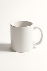 Obraz premium Plain White Mug Mockup on White Background - Blank Ceramic Coffee Cup with Shadow, Drinkware Product Template PNG