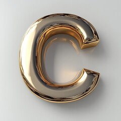 Golden Letter C: 3D Render of a Shiny, Reflective, Metallic Alphabet