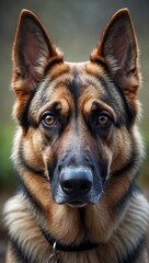 Fototapeta premium A very detailed portrait of a german shepherd's face showcasing its fur in natural light