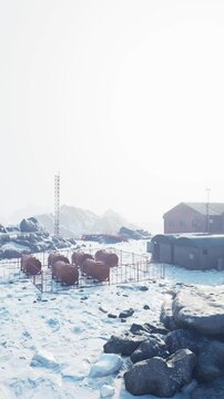 View of old antarctic base at South Pole Station in Antarctica