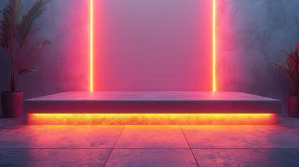 Modern Minimalist Display with Neon Lights in Vibrant Colors