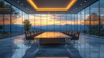 Modern Conference Room with Sunset View and Elegant Design