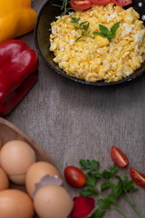 Scrambled eggs in metal pan