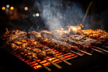 Smoky Grilled Kebabs: A Nighttime Culinary Delight