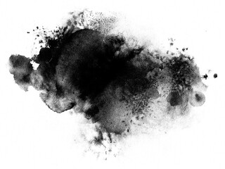 Abstract ink background, grunge art. Black paint stroke texture on white paper in marble style. Wallpaper for web design and games. Hand drawn watercolor isolated illustration.