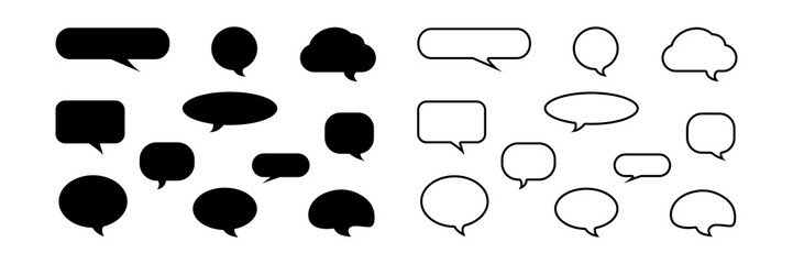 Speech Bubble Icon Set in Black filled and Outline Style Isolated on transparent Background. minimalist chat or message icon.
