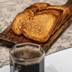Toast and cup of coffee for breakfast