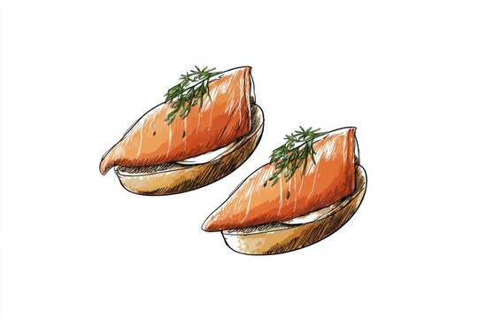 orange salmon sandwiches with dill, food art clip art preview